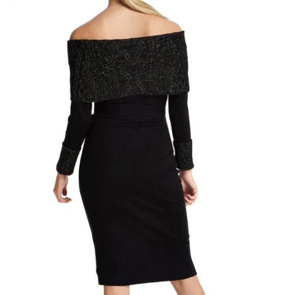 NWT Cuff Knit Black Off the Shoulders midi Dress with Lurex. - Picture 2 of 14